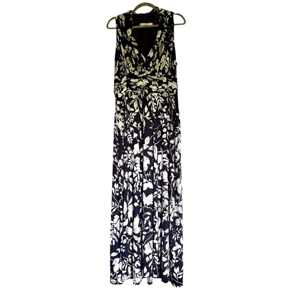 Evan Picone Black White Print Sleeveless Maxi Dress Size 16 Stretch - Picture 1 of 10